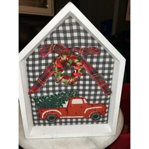 Christmas decor with truck wreath and tree